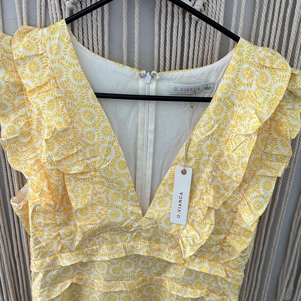 Yellow Floral Ruffle V-Neck Mini Dress - Picture 4 of 6
